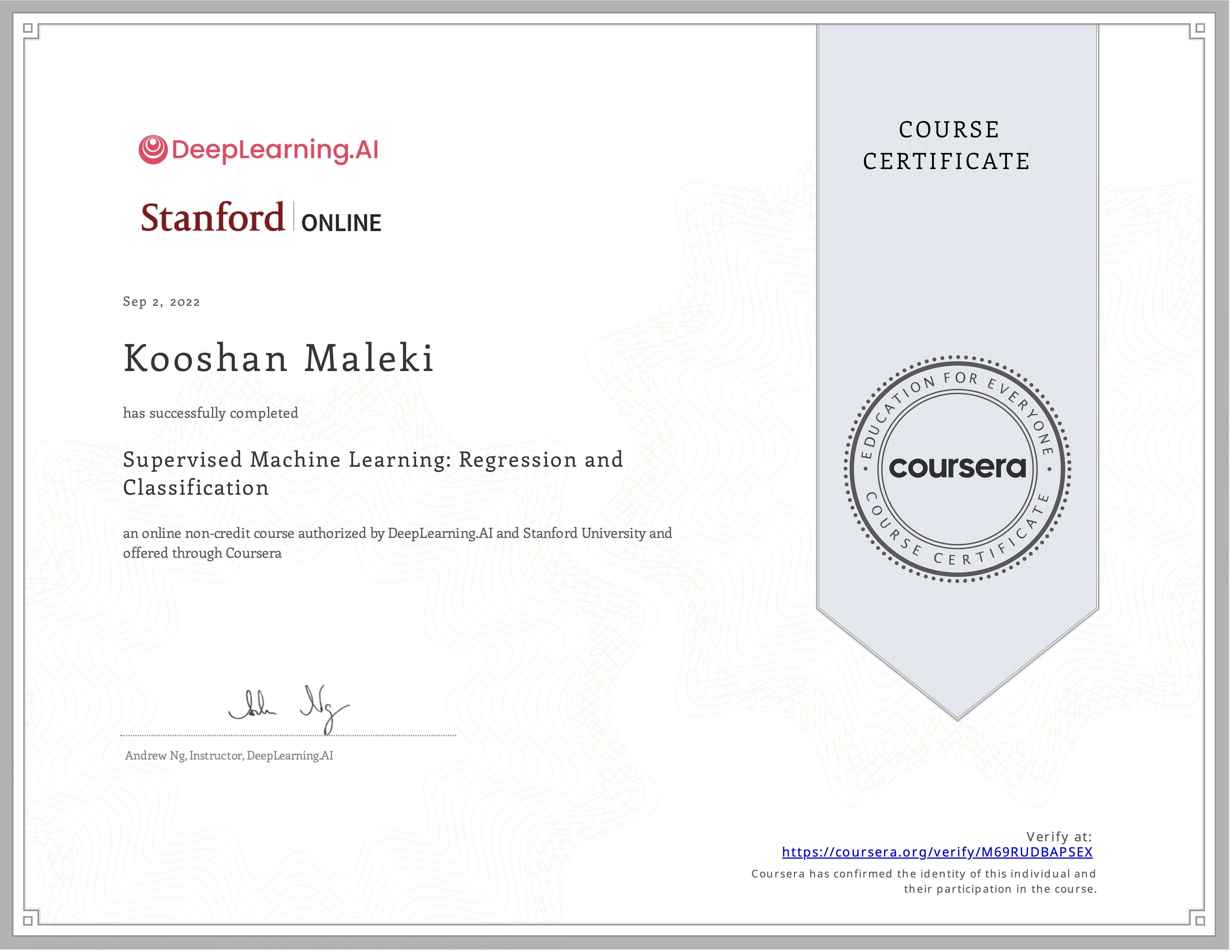 Supervised ML Certificate